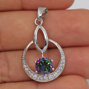 18K White Gold Filled Mystic Rainbow Diamond Zircon Pendant Necklace 1.28ctw